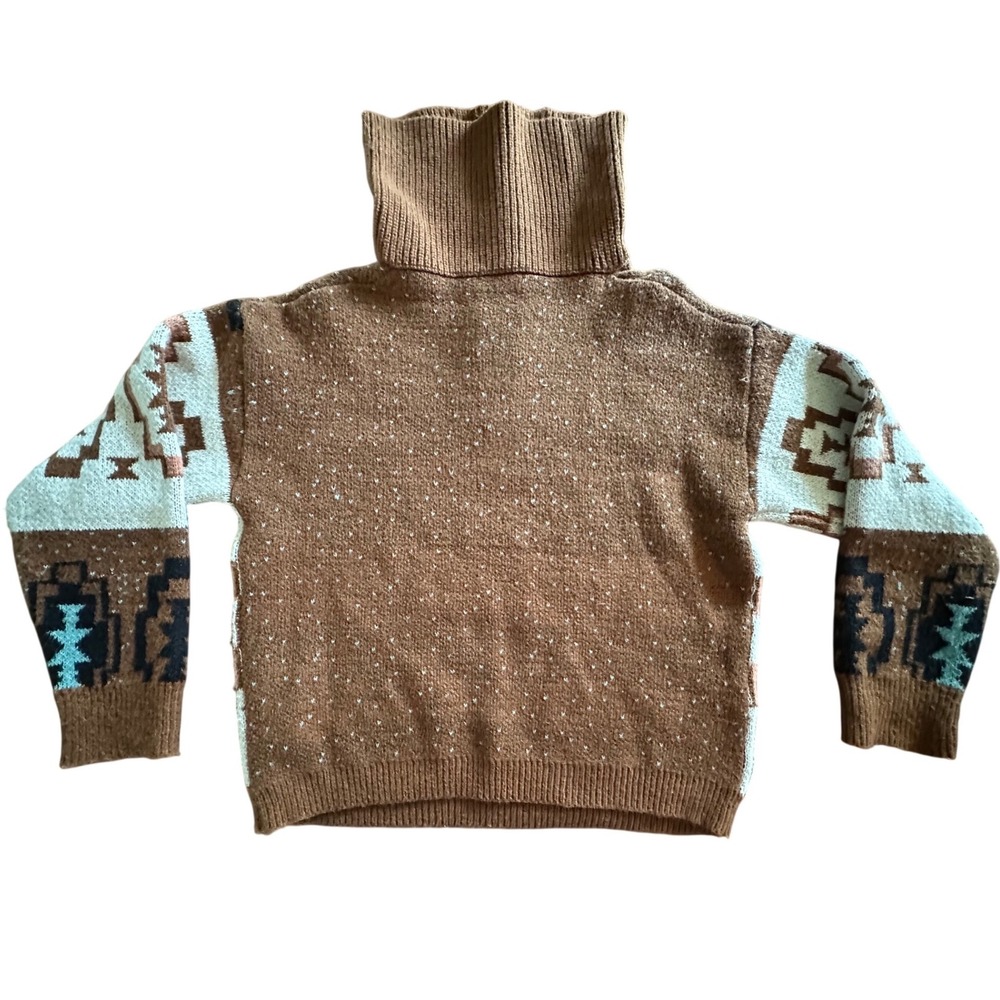 Brown Teal Southwestern Quarter Zip Sweater XE202311639 Small - Picture 3 of 10